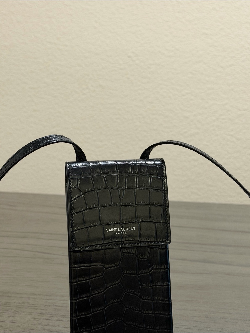 Saint Laurent Black Croc-Embossed Pouch Case - Picture 2 of 8